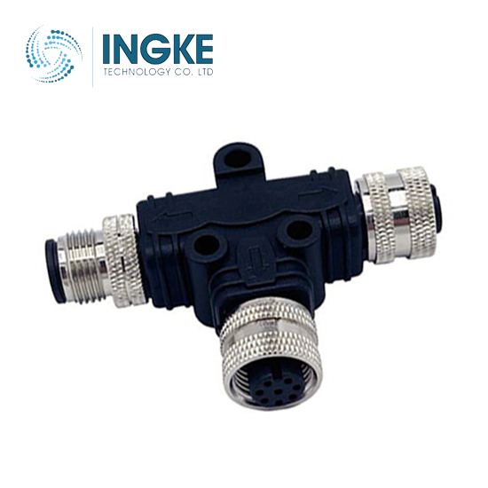 T58-A08-FMFR001 M12 Circular Connector Distributor T-Shaped 8/8 (2) Female Sockets/Female Sockets (1), Male Pins (1) Free Hanging (In-Line)