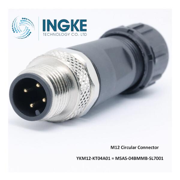 YKM12-KT04A01 Substitute MSAS-04BMMB-SL7001 M12 Circular Connector 4 Position Receptacle Male Pins Screw