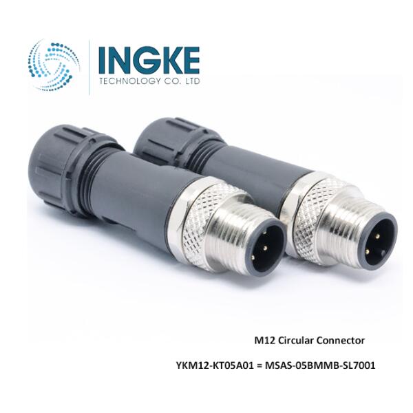 YKM12-KT05A01 Substitute MSAS-05BMMB-SL7001 M12 Circular Connector 5 Position Receptacle Male Pins Screw