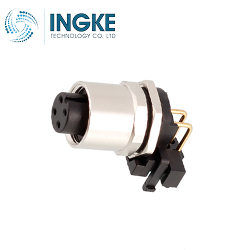 T4145035041-001 M12 Circular Connector Receptacle 4 Position Female Sockets Panel Mount Right Angle A-Code IP67 Waterproof