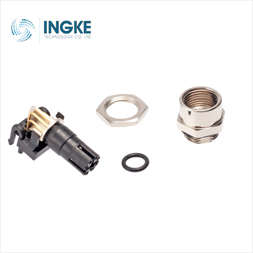 1694224 M12 5 Position Circular Connector Plug Male Pins Solder Panel Mount Through Hole Right Angle